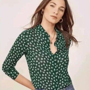 Reformation Green White Floral Print Button Down Shirt Blouse